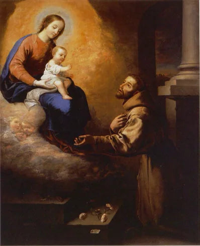 Apparition de la Vierge et de l'Enfant Jésus à saint François à la Portioncule - Francisco de Zurbarán image 1 tableau peint à l’huile sur toile