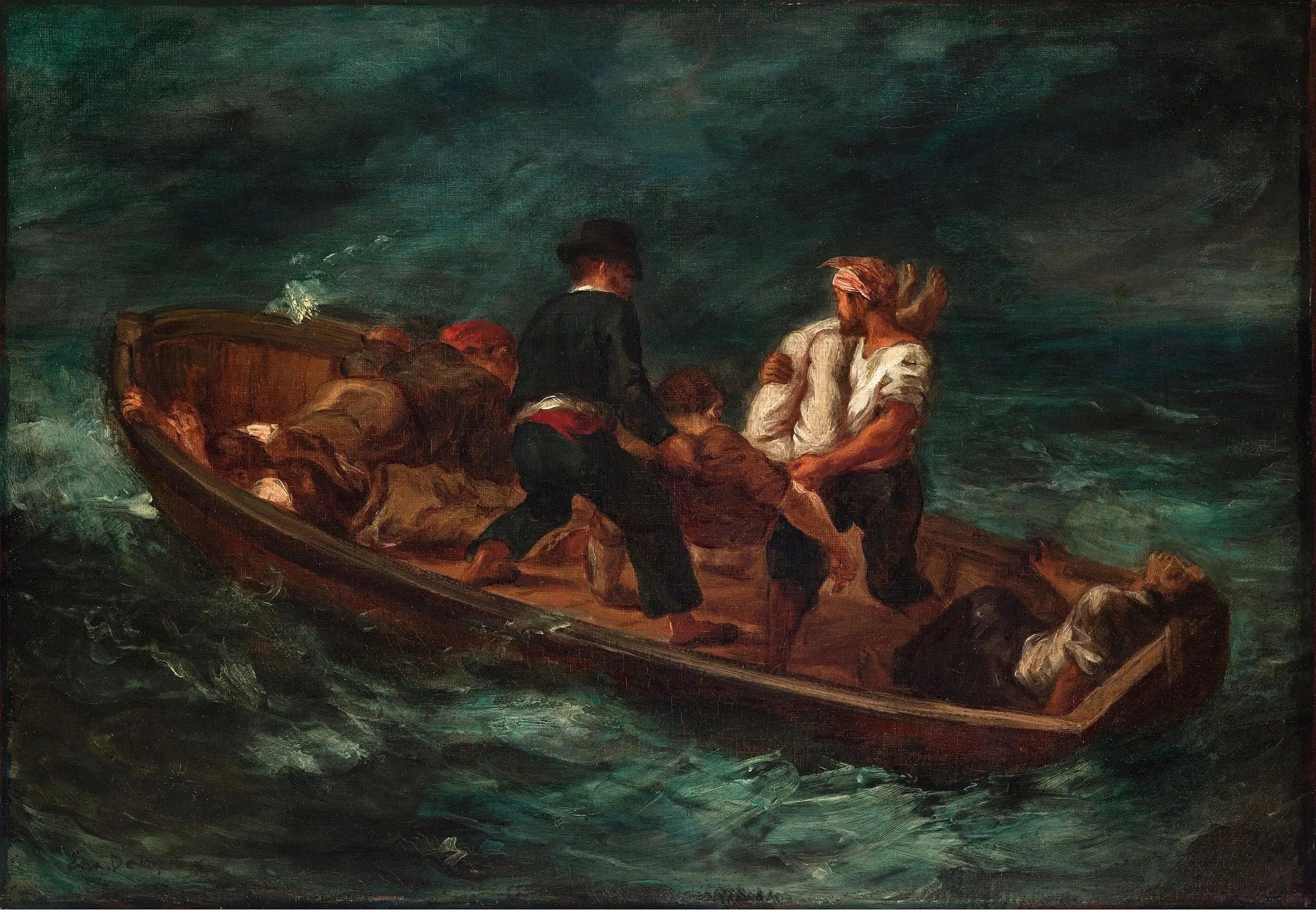 Après le naufrage (Le bateau de Don Juan - le cadavre est jeté dans l'eau) - Eugène Delacroix image 2 copie de tableau peinte à la main