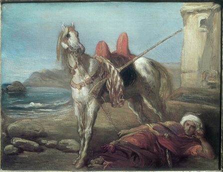 Arabe seul avec son cheval - Théodore Chassériau image 1 copie de tableau peinte à la main