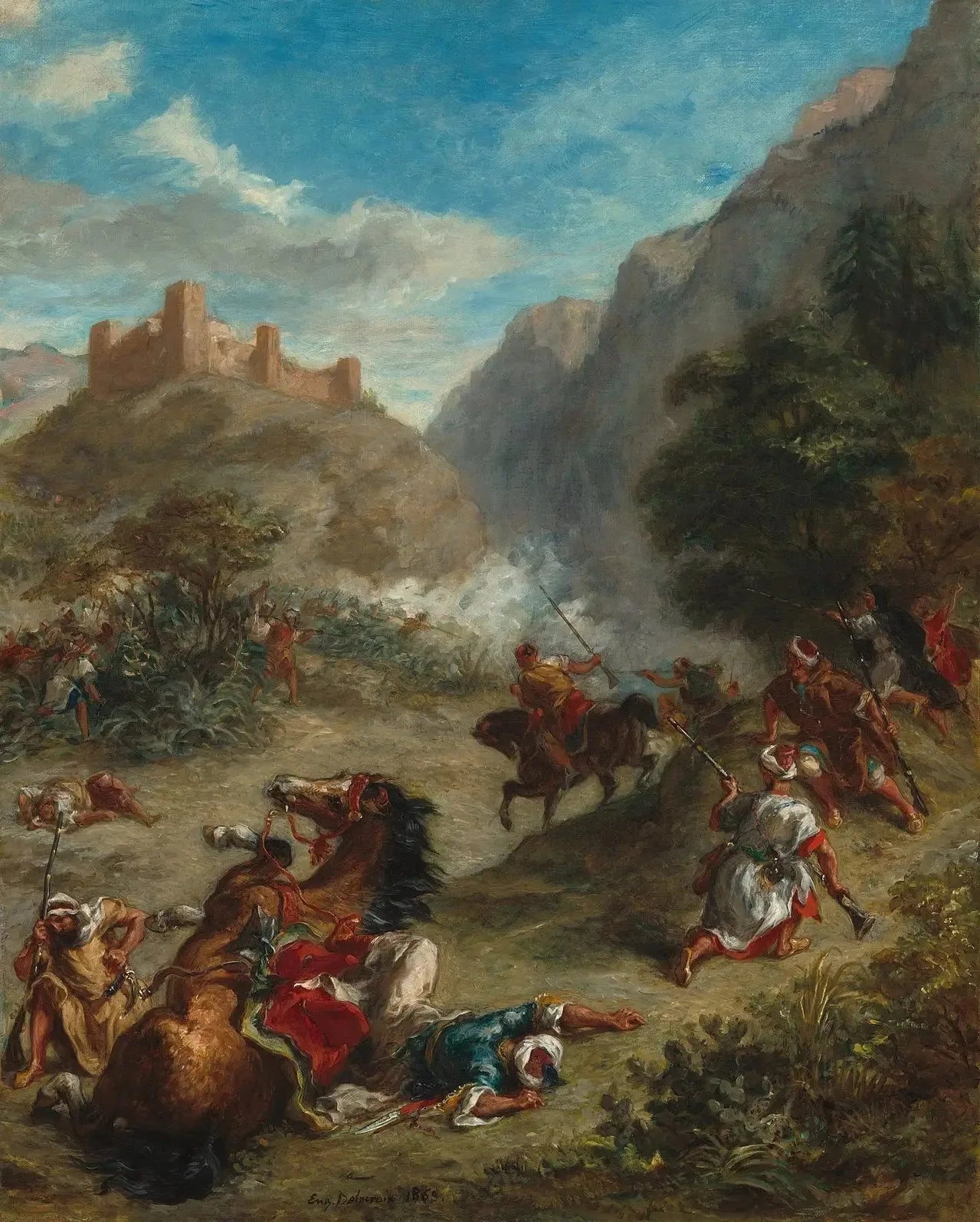 Arabes escarmouches dans les montagnes - Eugène Delacroix image 1 reproduction de peinture à l’huile
