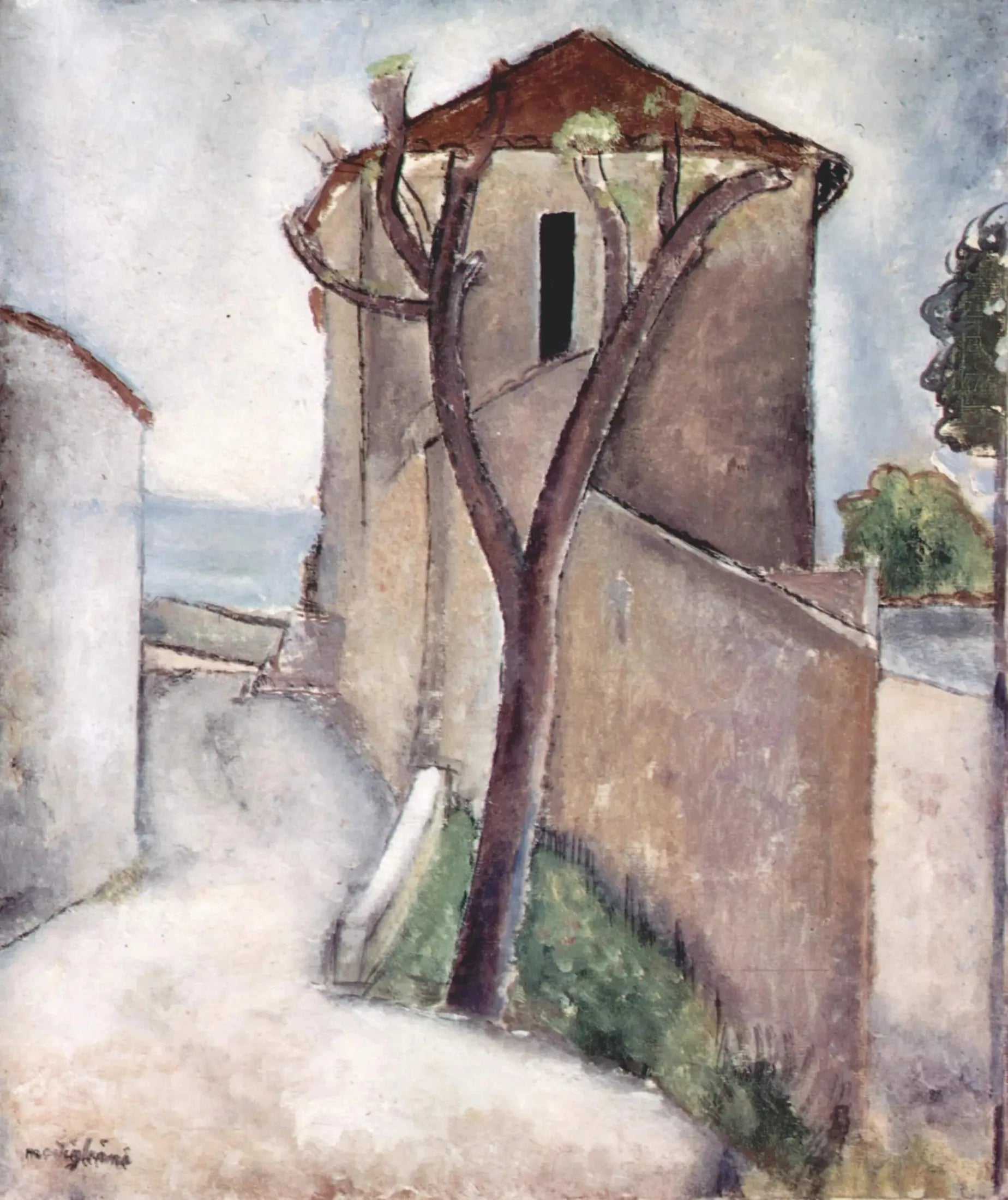 Arbre et maison - Amedeo Modigliani image 1 tableau peint à l’huile sur toile