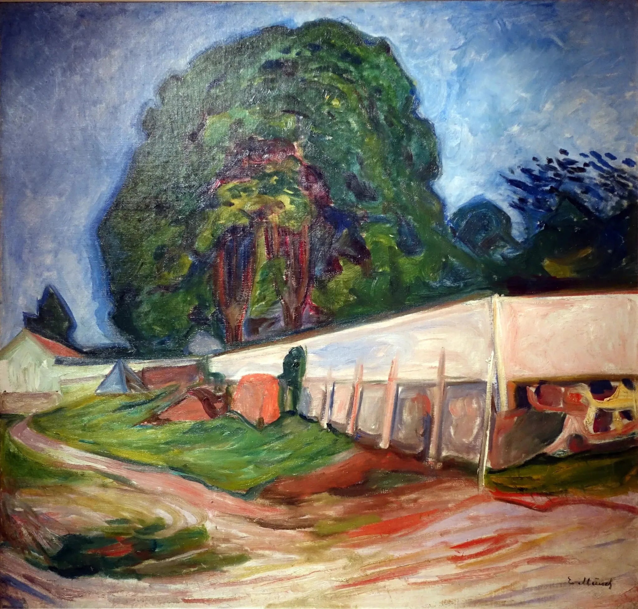 Arbre et mur de jardin à Åsgårdstrand - Edvard Munch image 1 copie de tableau peinte à la main
