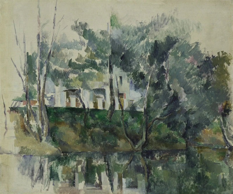 Arbres et maisons au bord de l'eau - Paul Cézanne