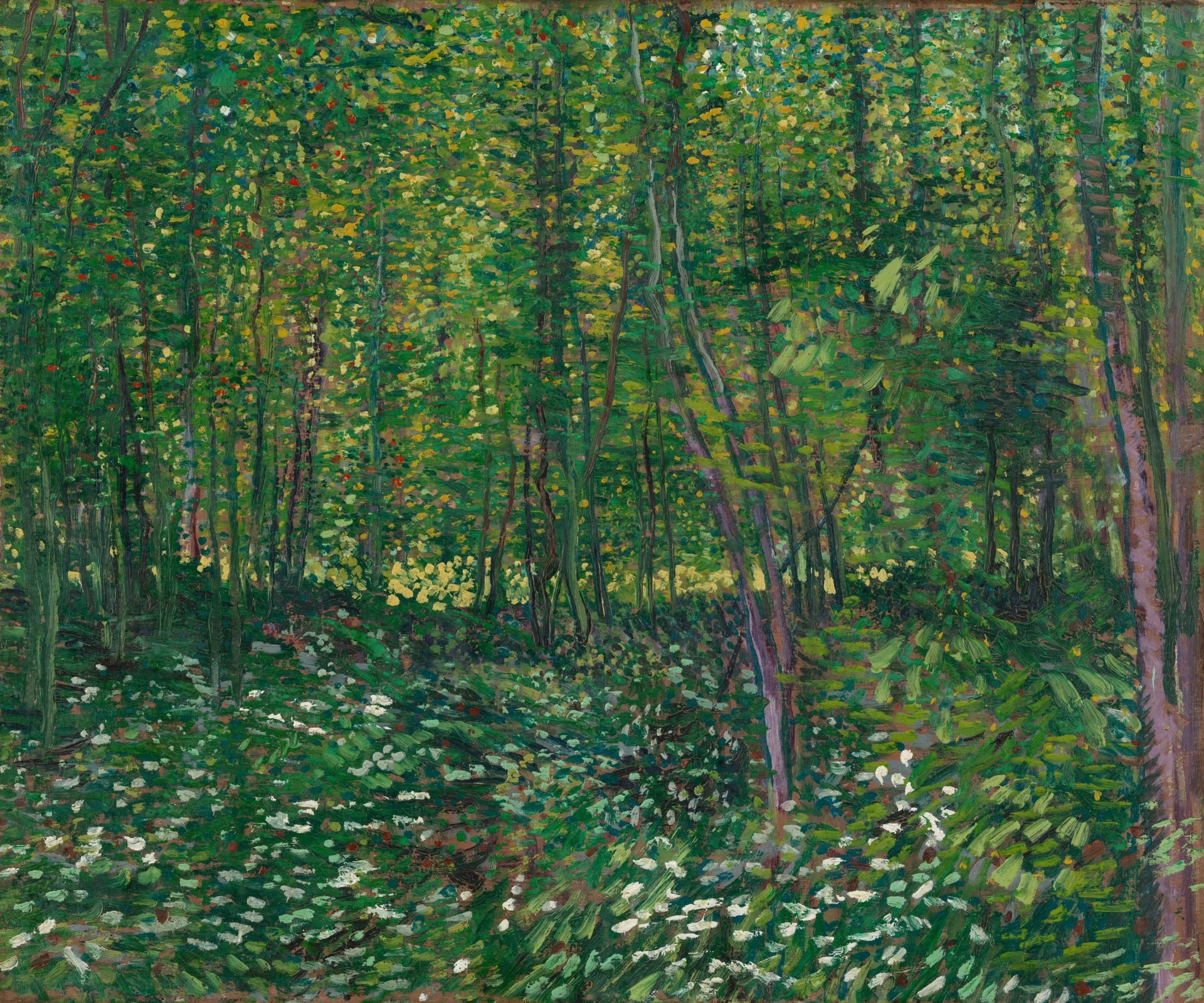 Arbres et sous-bois F309a de Vincent van Gogh, forêt pointilliste du Van Gogh Museum