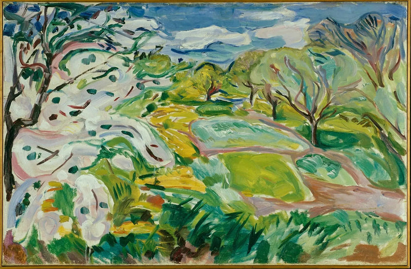 Arbres fruitiers en fleur dans le vent - Edvard Munch