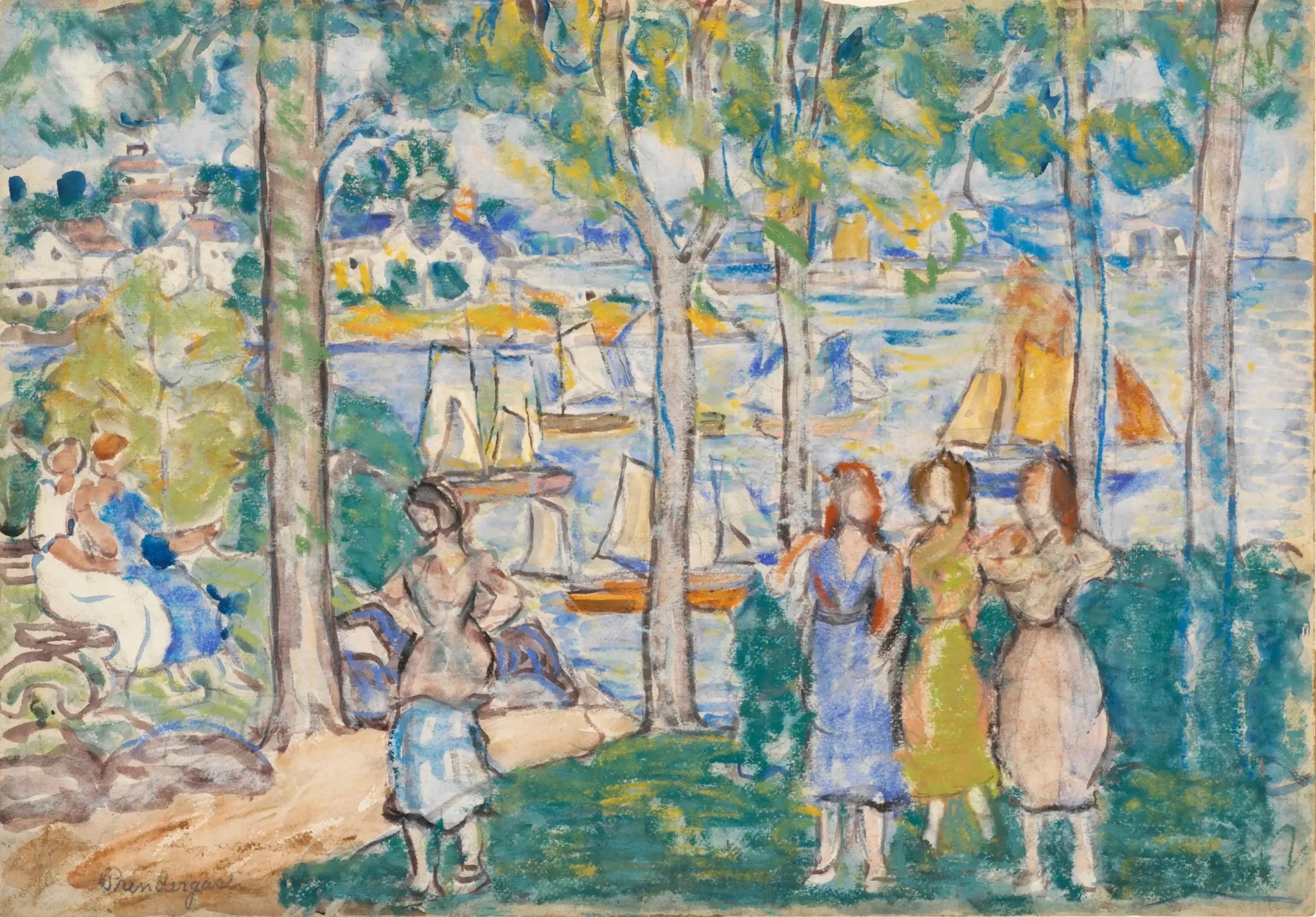 Arbres, maisons, gens - Maurice Prendergast image 1 copie peinte à la main à l’huile