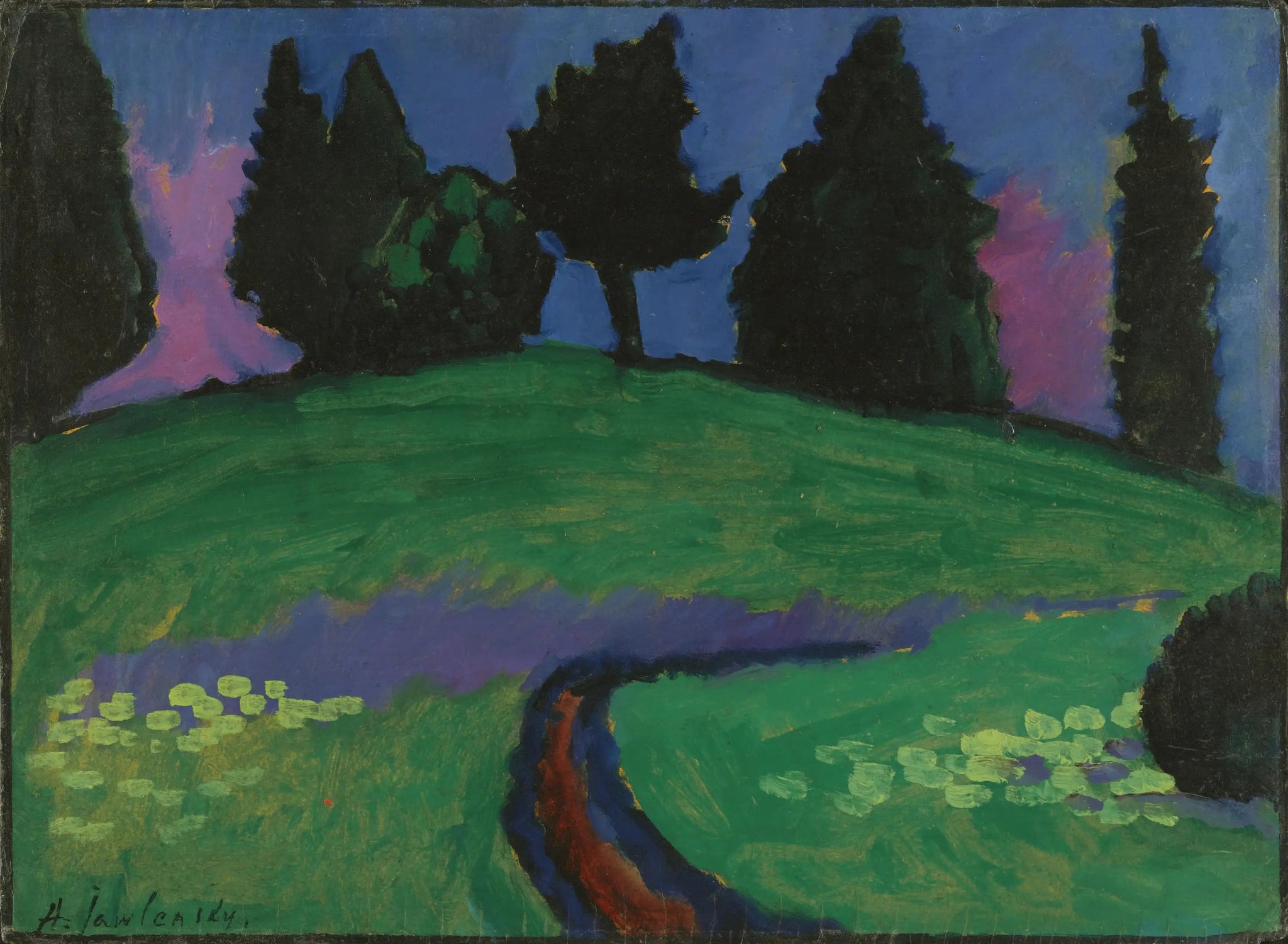 Arbres sombres sur une pente verte - Alexej von Jawlensky image 1 copie de tableau peinte à la main
