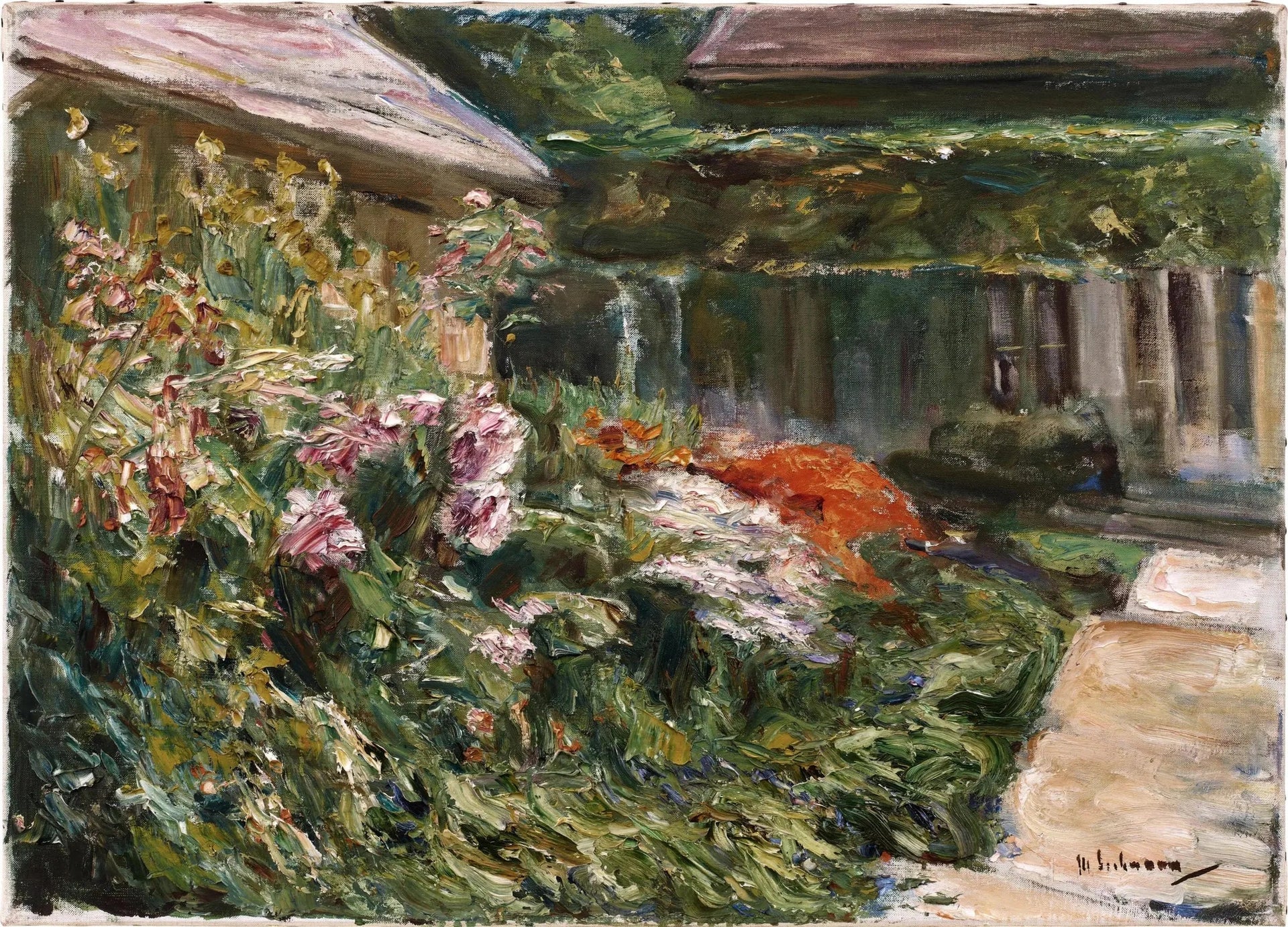 Arbustes à fleurs près de l'abri de jardin orientés nord-est - Max Liebermann image 1 tableau peint à l’huile sur toile