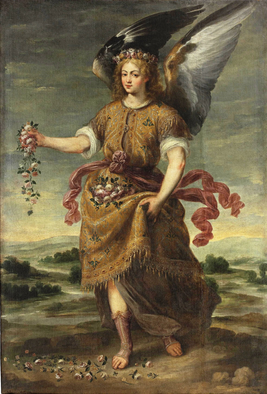 L'archange Baraquiel éparpillant des fleurs - Bartolomé Román