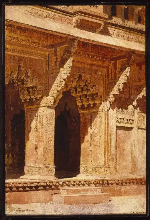 Arches en grès rouge curieusement travaillées, Fort Agra, Inde - Edwin Lord Weeks image 1 tableau peint à l’huile sur toile