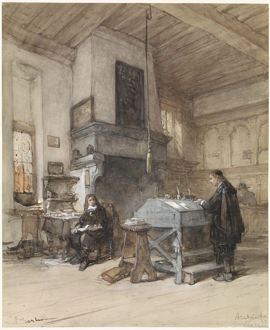 Archives à Veere avec des personnages en costumes du XVIIe siècle - Johannes Bosboom