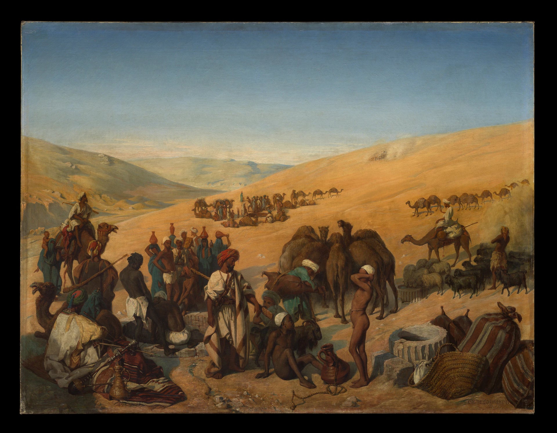 Arrêt des caravanes aux puits de Saba (Beersheba) dans le désert au sud d'Hébron - Charles de Coubertin