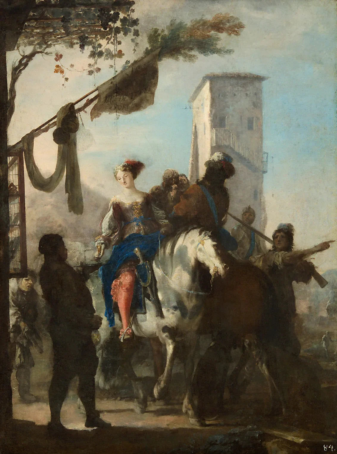 Arrêtez-vous devant l'auberge - Johann Heinrich Schönfeld image 1 reproduction d’œuvre d’art à l’huile