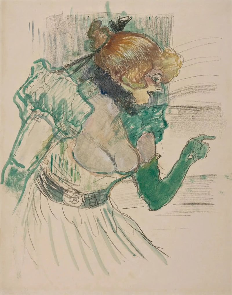 Artista com luvas verdes - a cantora Dolly do Café Star de Le Havre - Henri de Toulouse-Lautrec