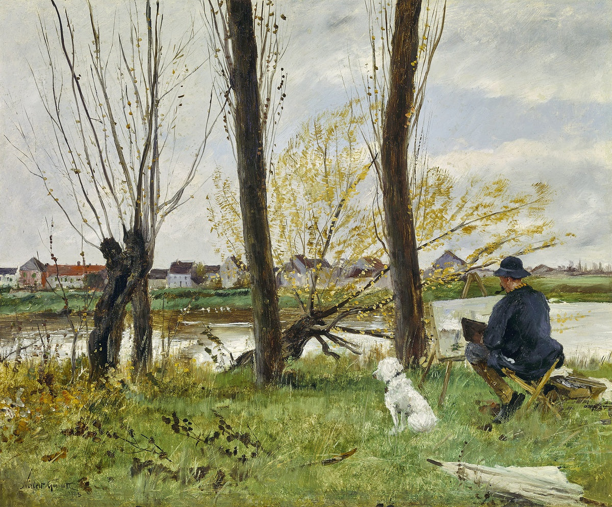 Artiste dessinant sur les bords de l'Oise - Norbert Gœneutte image 1 copie peinte à la main à l’huile