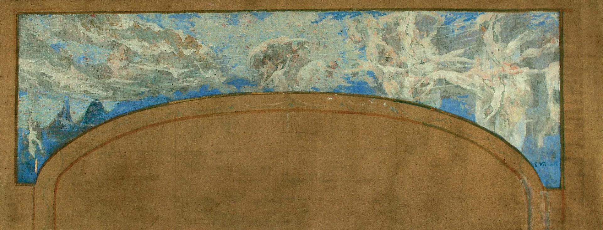 As Nove Musas Recebem as Ondas Sonoras - Estudo para o segundo friso do Proscênio do Theatro Municipal do Rio de Janeiro - Eliseu Visconti image 1 reproduction artisanale de tableau
