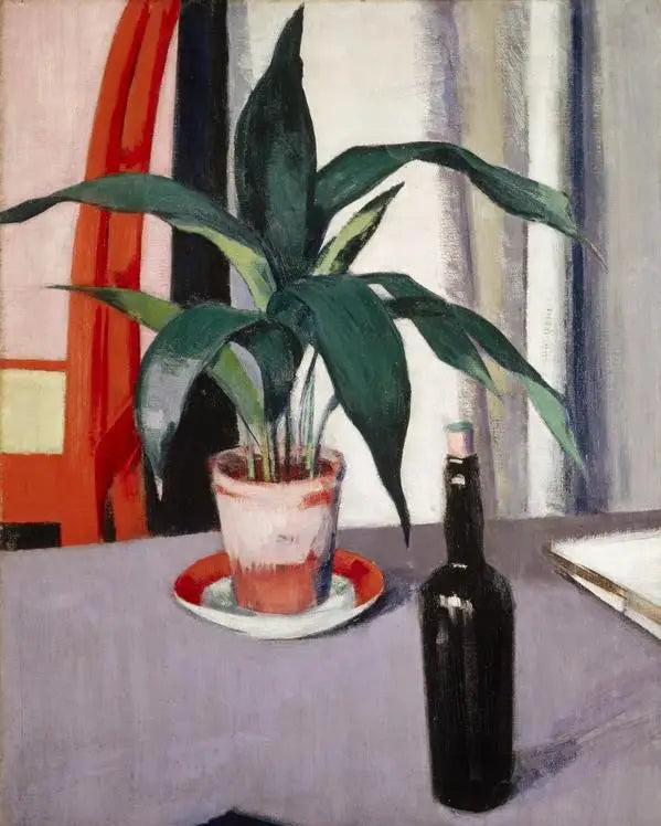 Aspidistra et bouteille sur la table - Francis Cadell image 1 tableau peint à l’huile sur toile