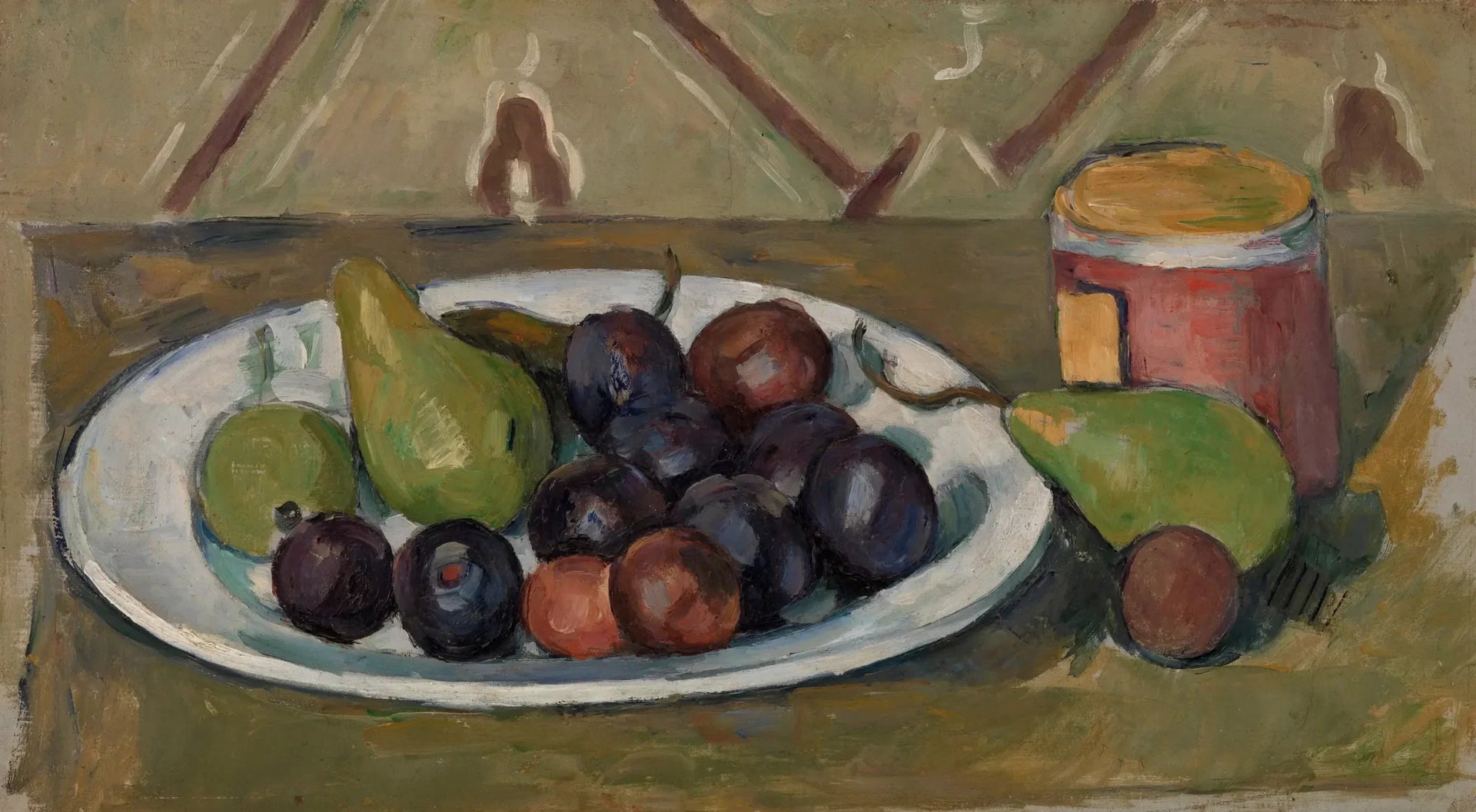 Assiette avec fruits et pot de conserves - Paul Cézanne image 1 reproduction artisanale de tableau