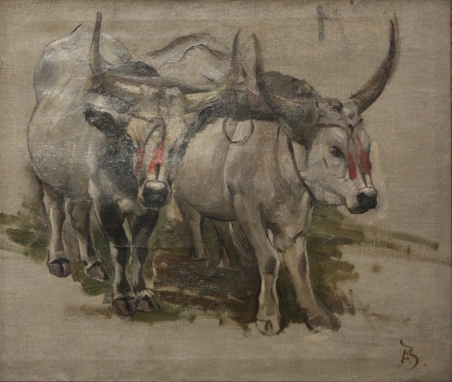 Attelage de zébus en Inde, étude - Albert Besnard image 1 copie de tableau peinte à la main