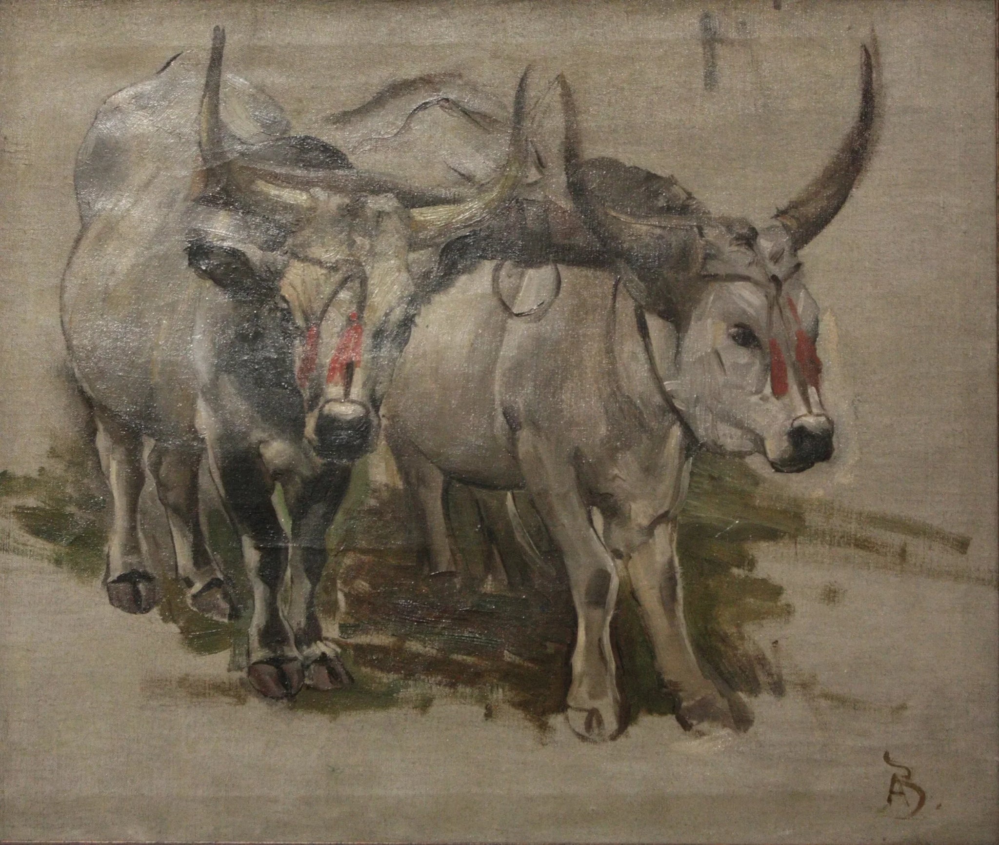 Attelage de zébus en Inde, étude - Albert Besnard image 1 copie de tableau peinte à la main