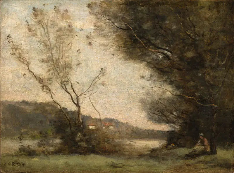 Au bord de la rivière - Jean-Baptiste Camille Corot image 1 tableau peint à l’huile sur toile