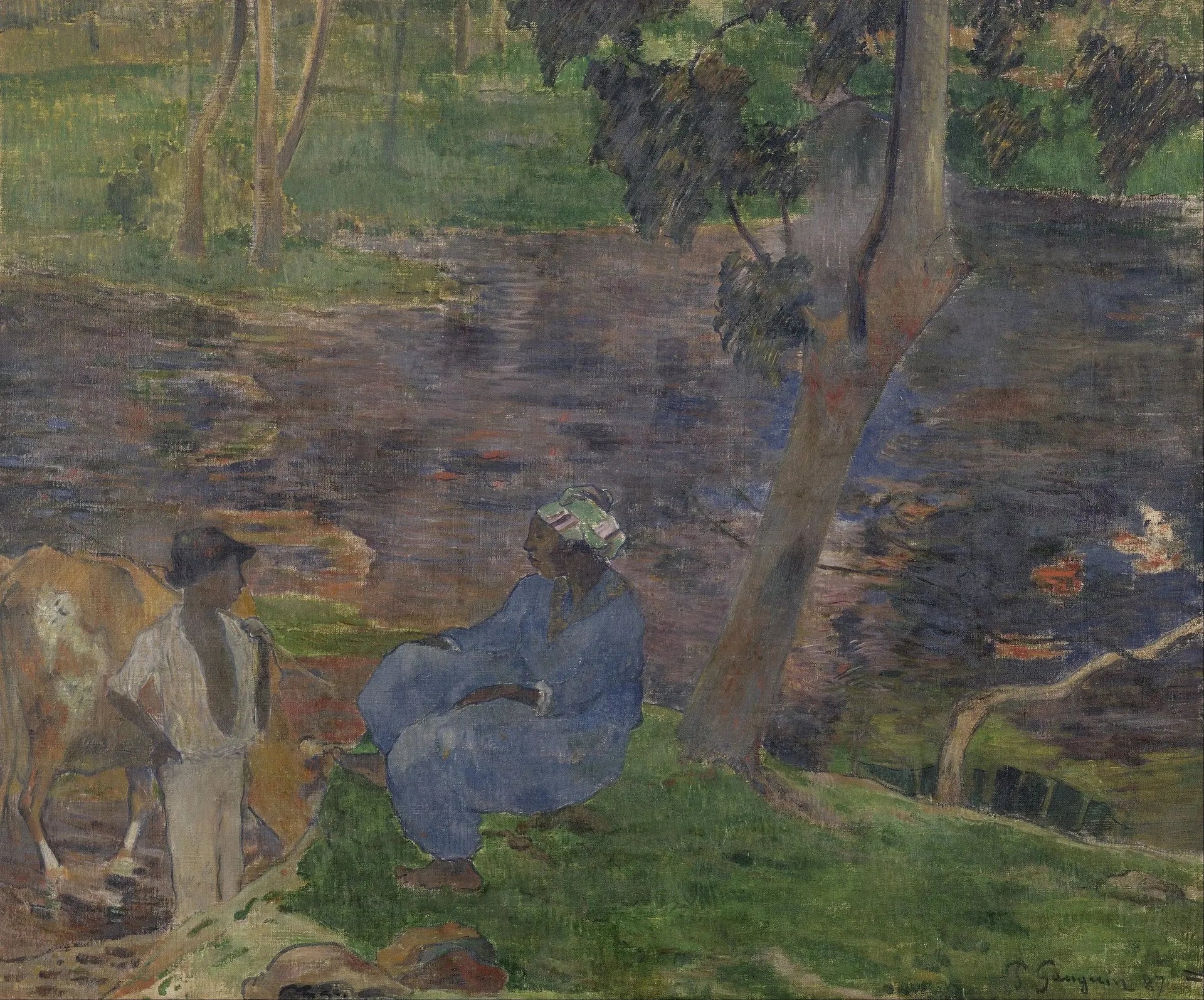 Au bord de la rivière - Paul Gauguin image 1 copie de tableau peinte à la main