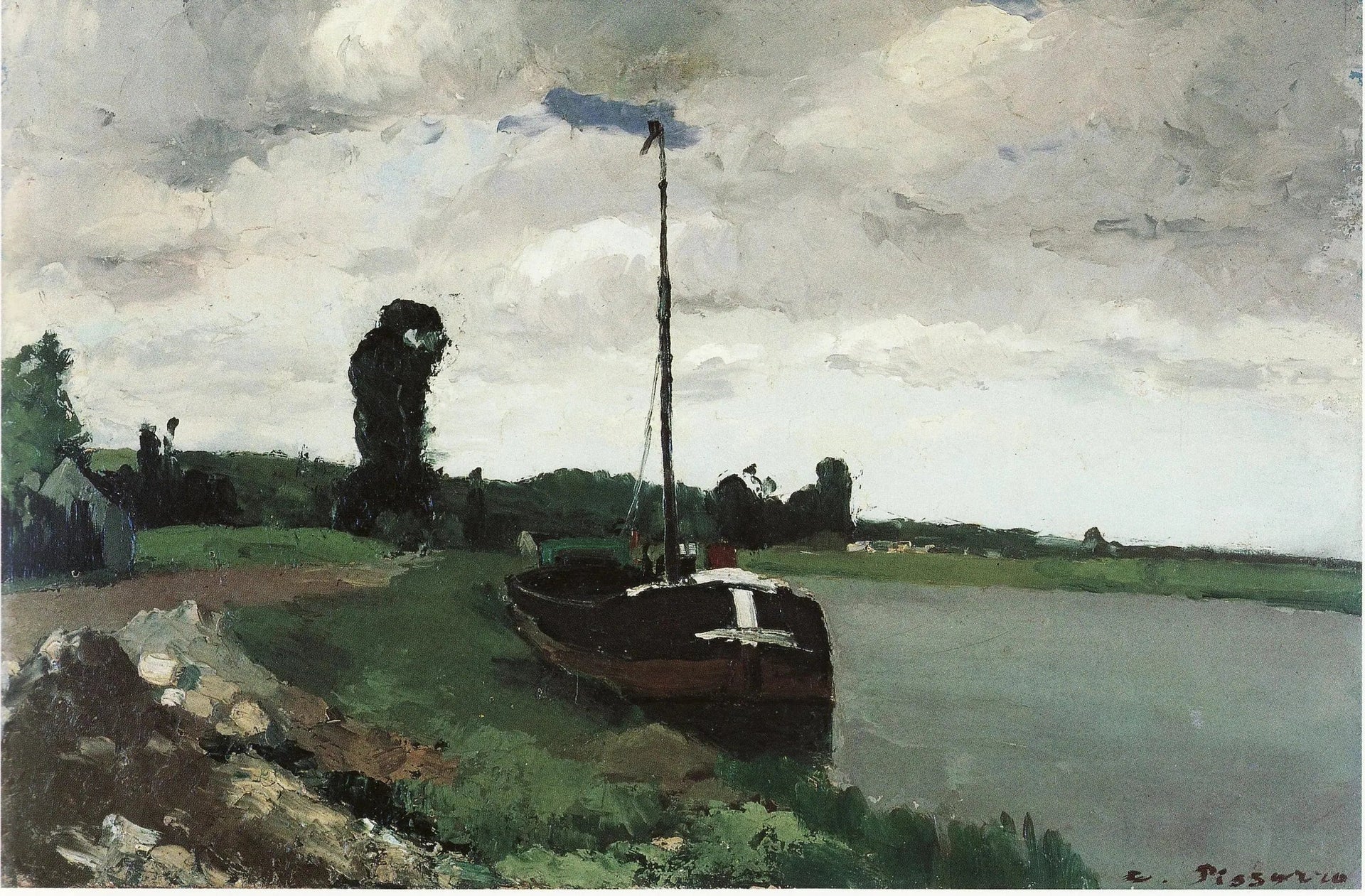 Au bord de la rivière, Pontoise - Camille Pissarro image 1 copie peinte à la main à l’huile