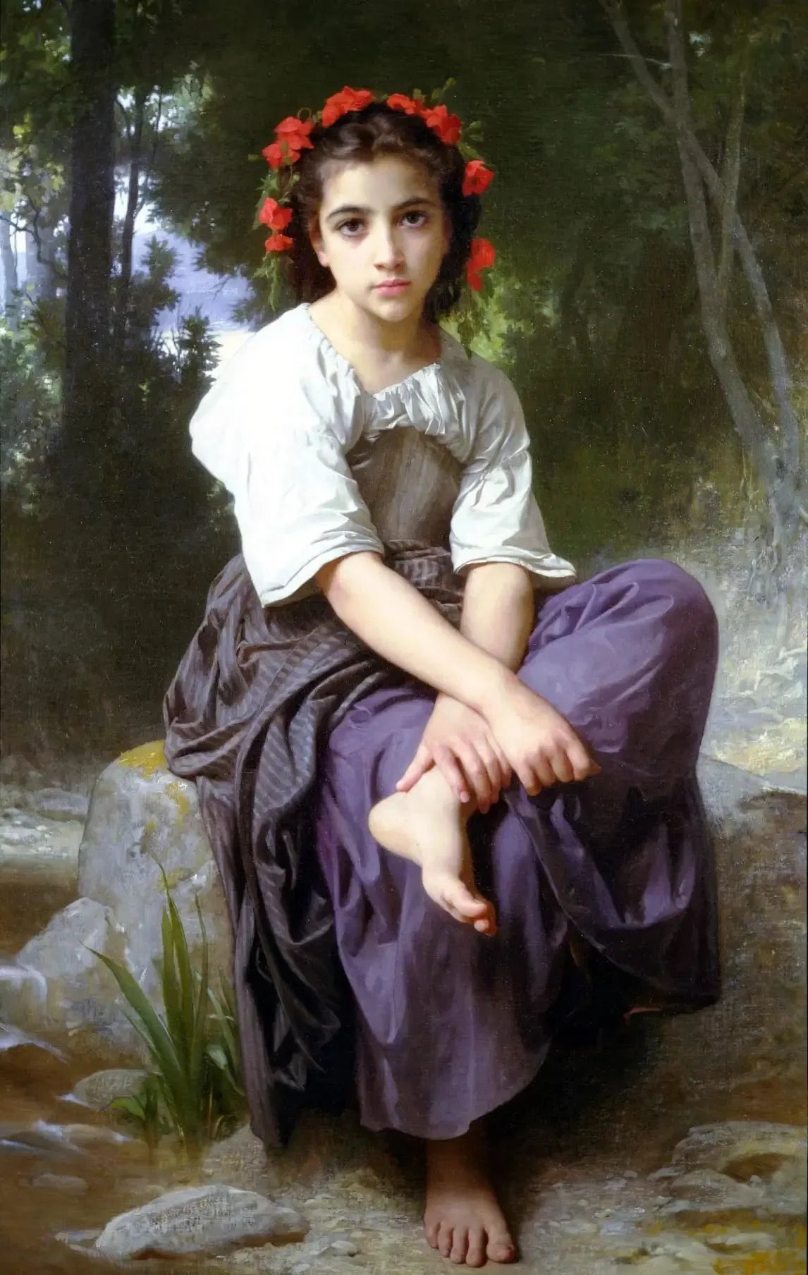 Au bord du ruisseau - Bouguereau image 1 reproduction de peinture à l’huile