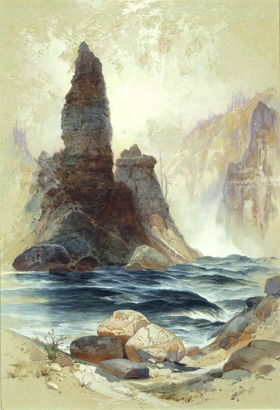 Au-dessus des chutes Tower, Yellowstone - Thomas Moran image 1 tableau peint à l’huile sur toile