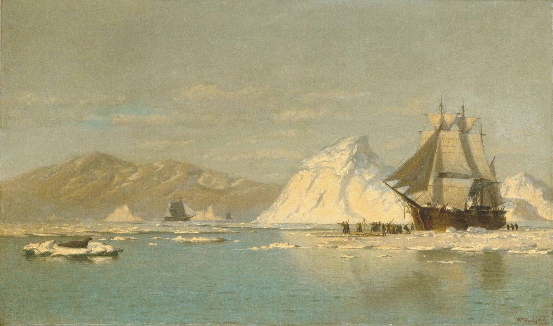 Au large du Groenland — Baleinier en quête d'eaux libres - William Bradford image 1 tableau peint à l’huile sur toile
