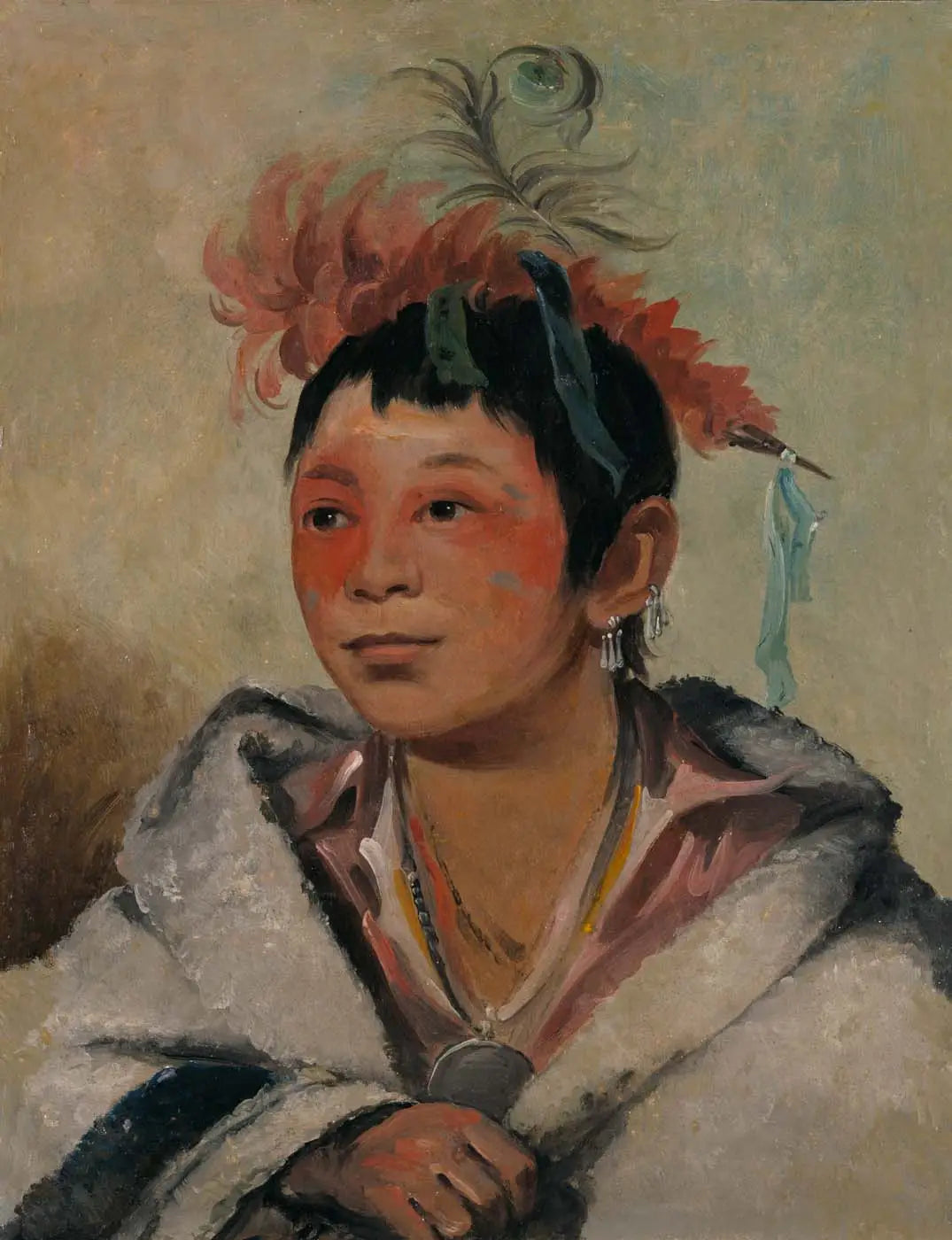 Aú-nah-kwet-to-hau-páy-o, Celui qui est assis dans les nuages, un garçon - George Catlin image 1 copie de tableau peinte à la main