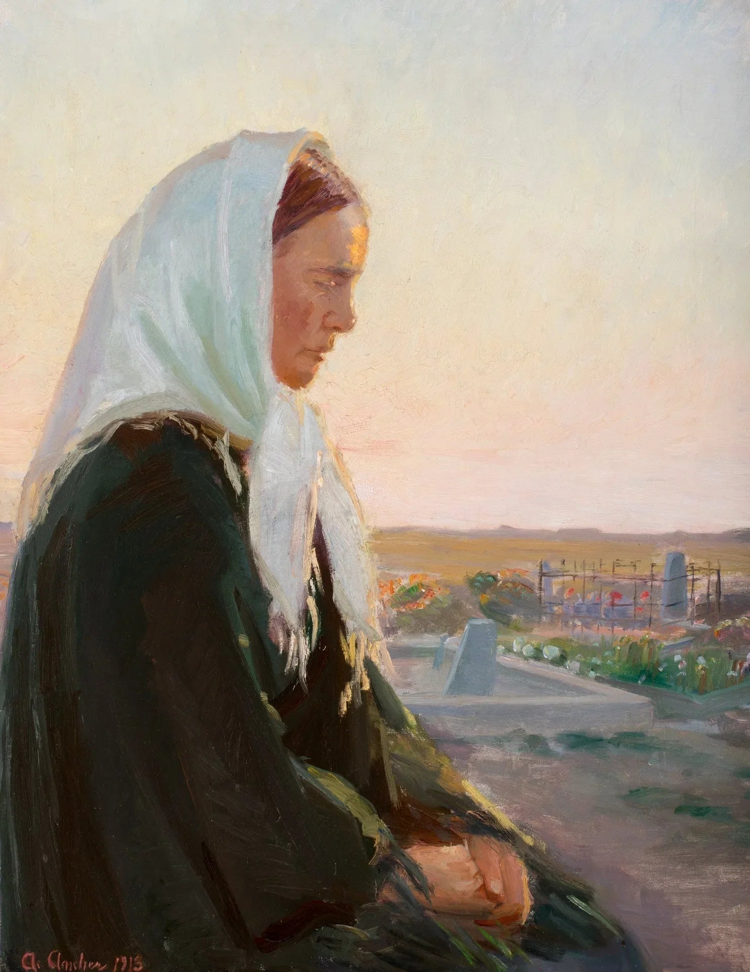 Au pied de la tombe. - Anna Ancher image 1 reproduction d’œuvre d’art à l’huile