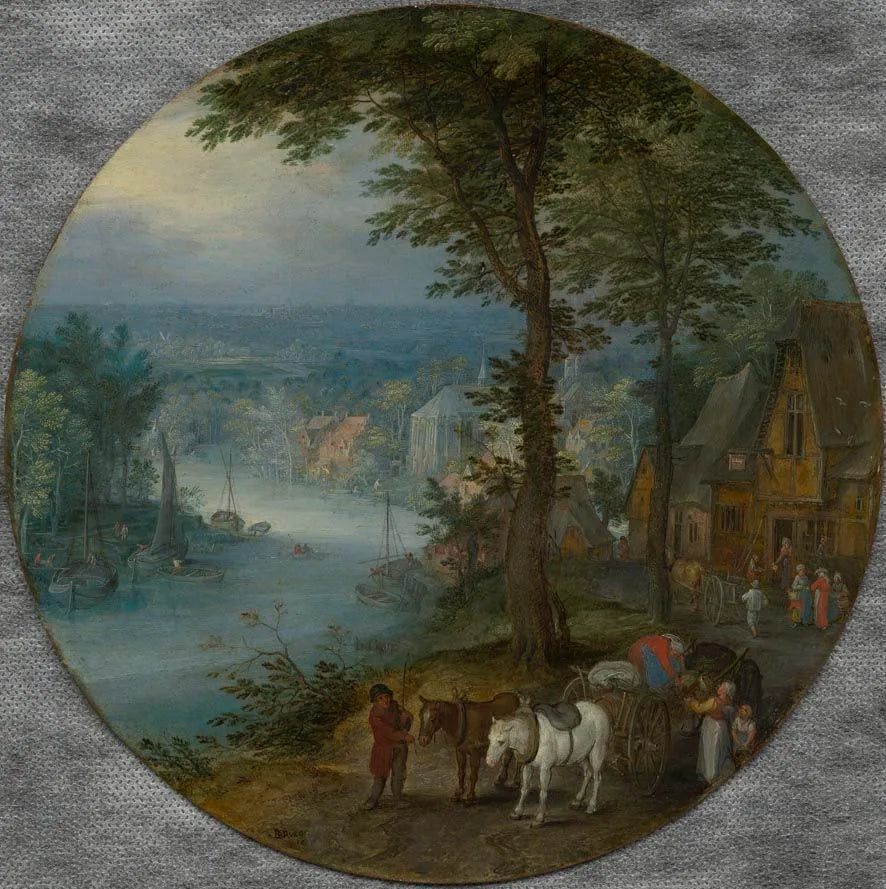Auberge au bord de la route le long de la rivière - Jan Brueghel l'Ancien image 1 reproduction artisanale de tableau