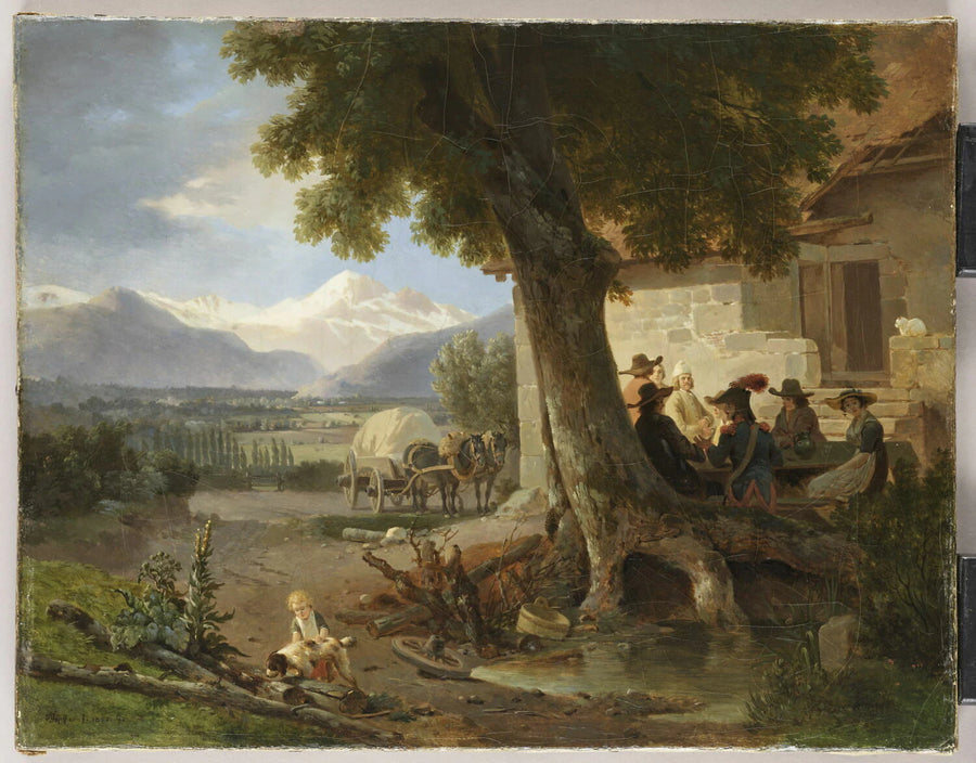 Auberge de campagne aux environs de Genève avec, au fond, le Mont-Blanc - Wolfgang Adam Töpffer