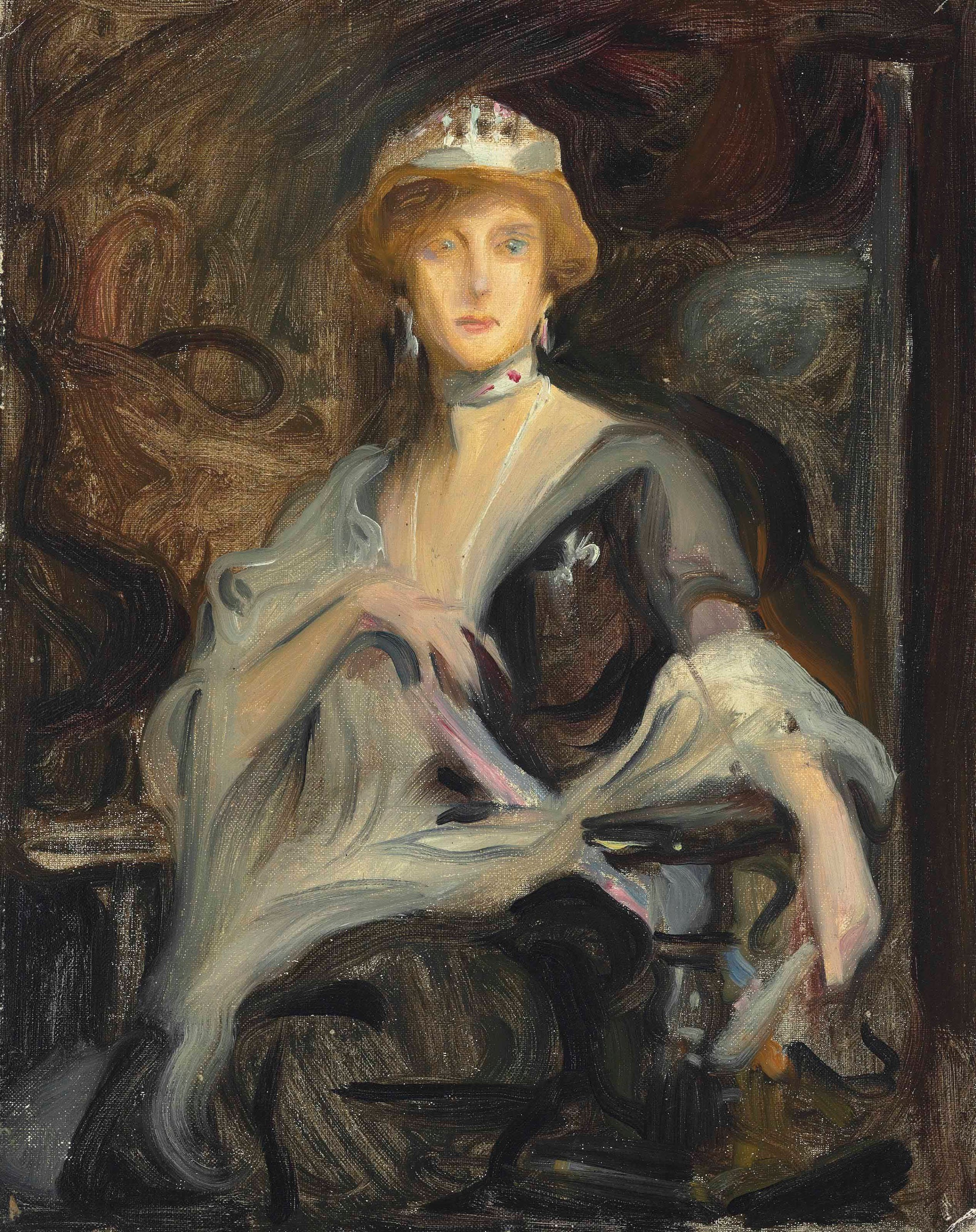 Auguste Victoria, reine du Portugal, en exil, étudie - Philip de László image 1 reproduction artisanale de tableau