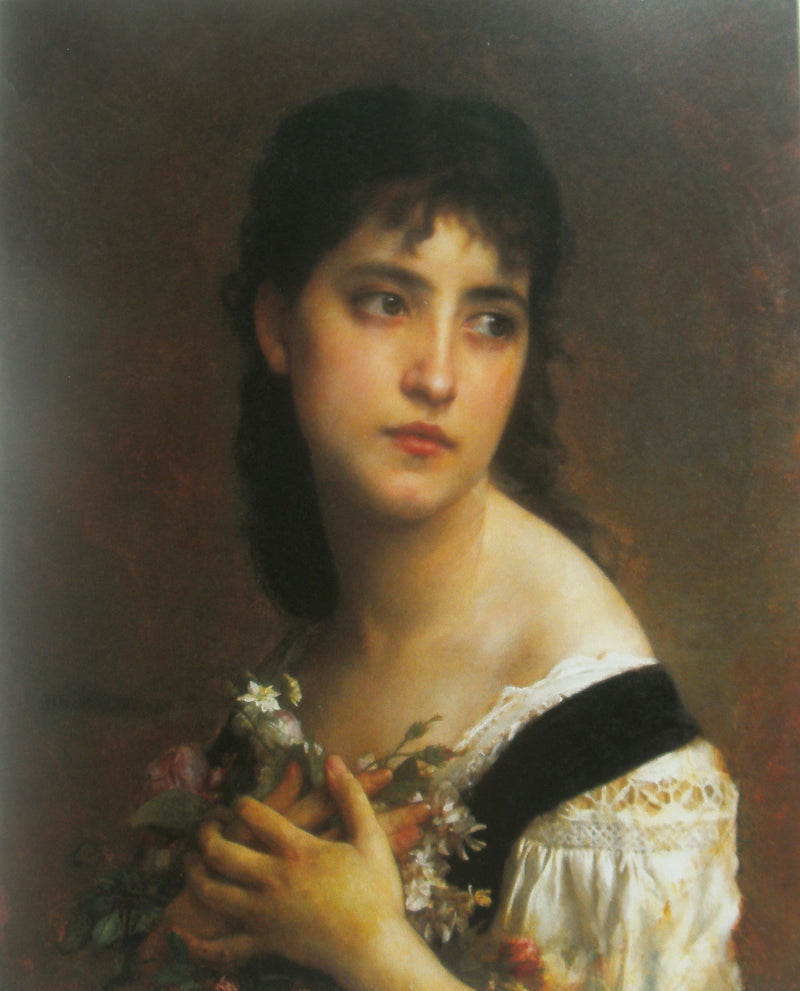Augustine, jeune fille tenant des fleurs sur sa poitrine - Bouguereau