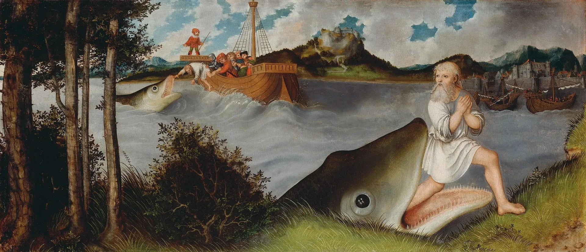 Autel de la Madeleine : Jonas et la baleine [prédelle] - Lucas Cranach the Elder image 1 reproduction artisanale de tableau
