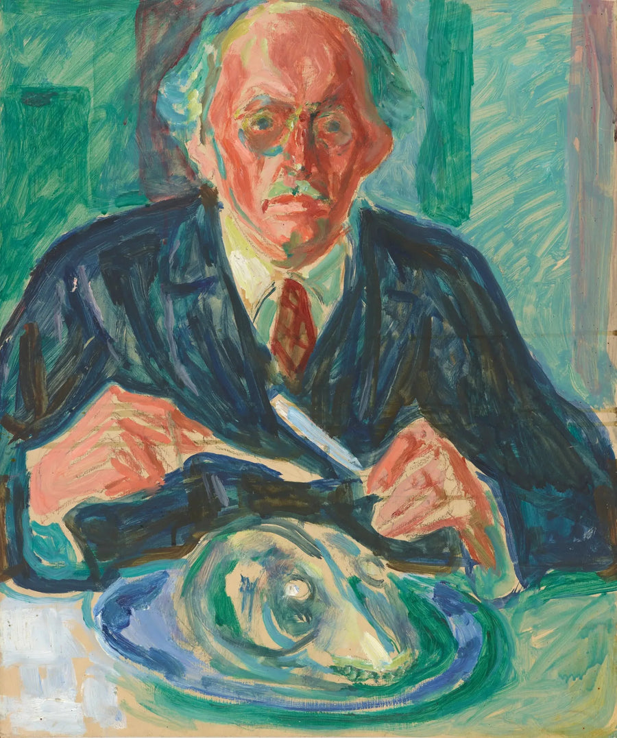 Autoportrait à la tête de chien sur une assiette - Edvard Munch