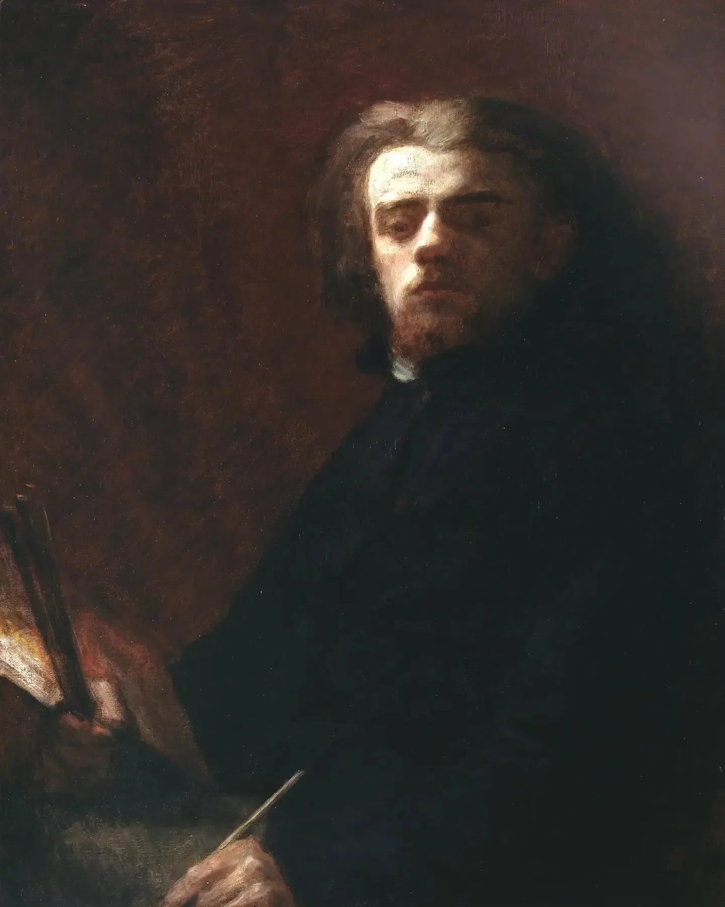 Autoportrait assis, palette à la main" - Henri Fantin-Latour image 1 copie peinte à la main à l’huile