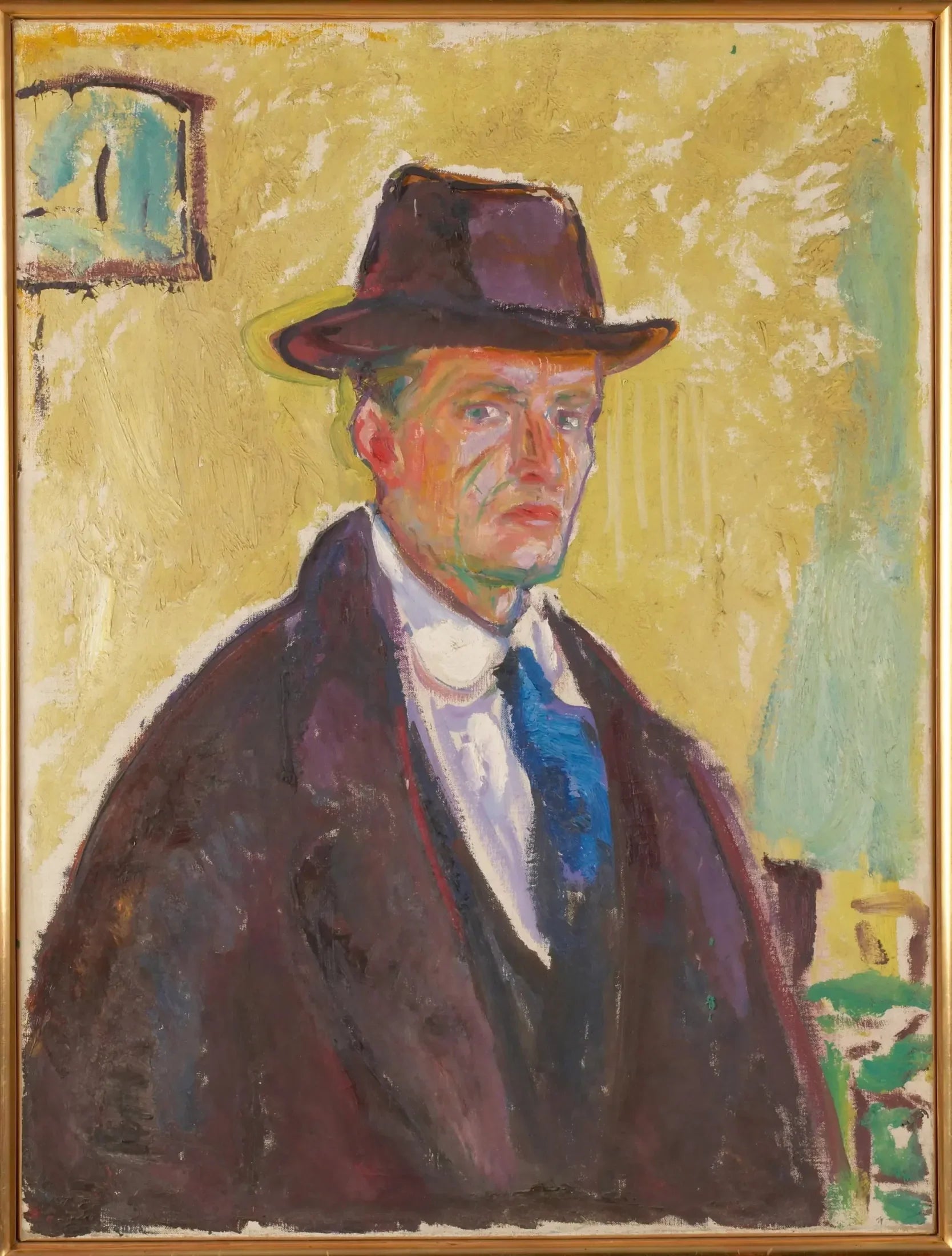 Autoportrait au chapeau et au manteau - Edvard Munch image 1 copie de tableau peinte à la main