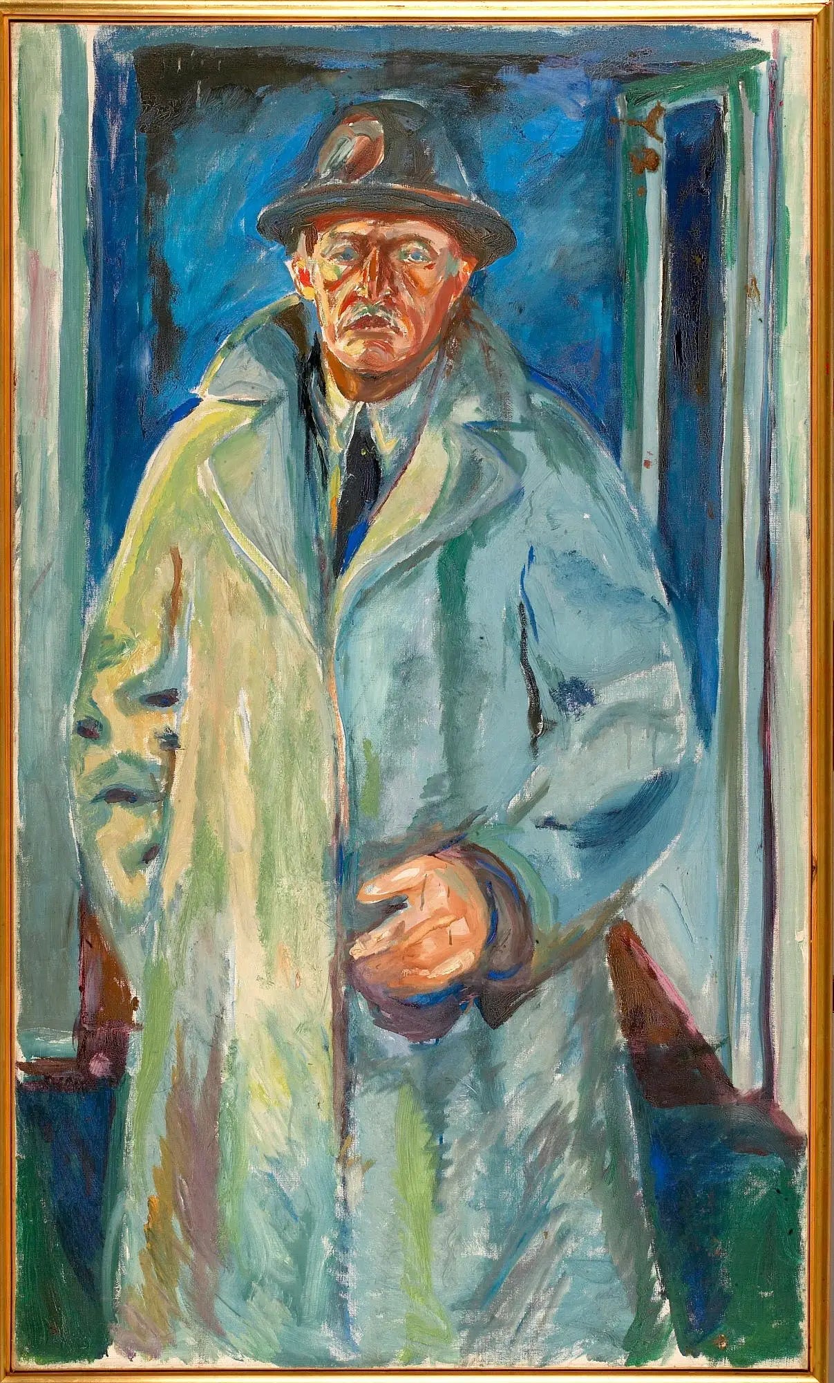 Autoportrait au chapeau et au manteau - Edvard Munch image 1 reproduction de peinture à l’huile