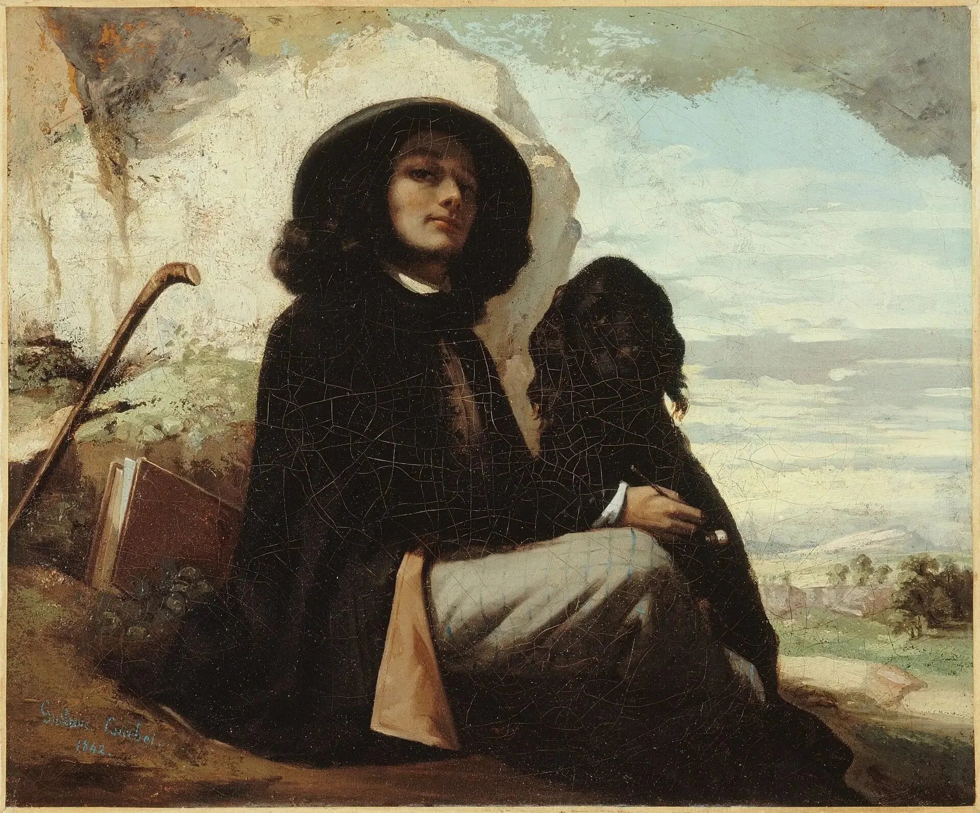 Autoportrait au chien noir - Gustave Courbet image 1 reproduction de peinture à l’huile