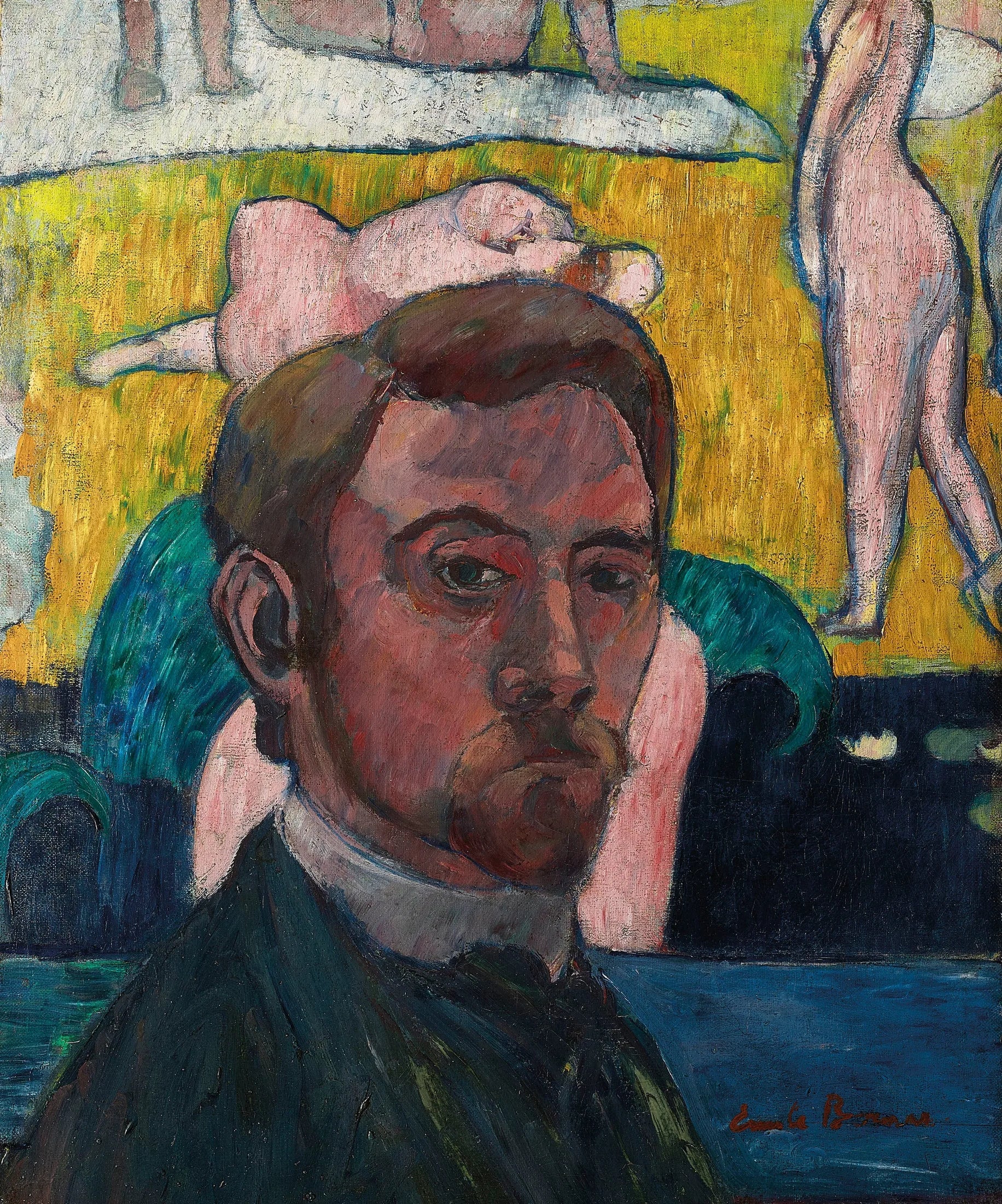 Autoportrait au tableau « Baigneuses à la vache rouge » - Émile Bernard image 1 reproduction de peinture à l’huile