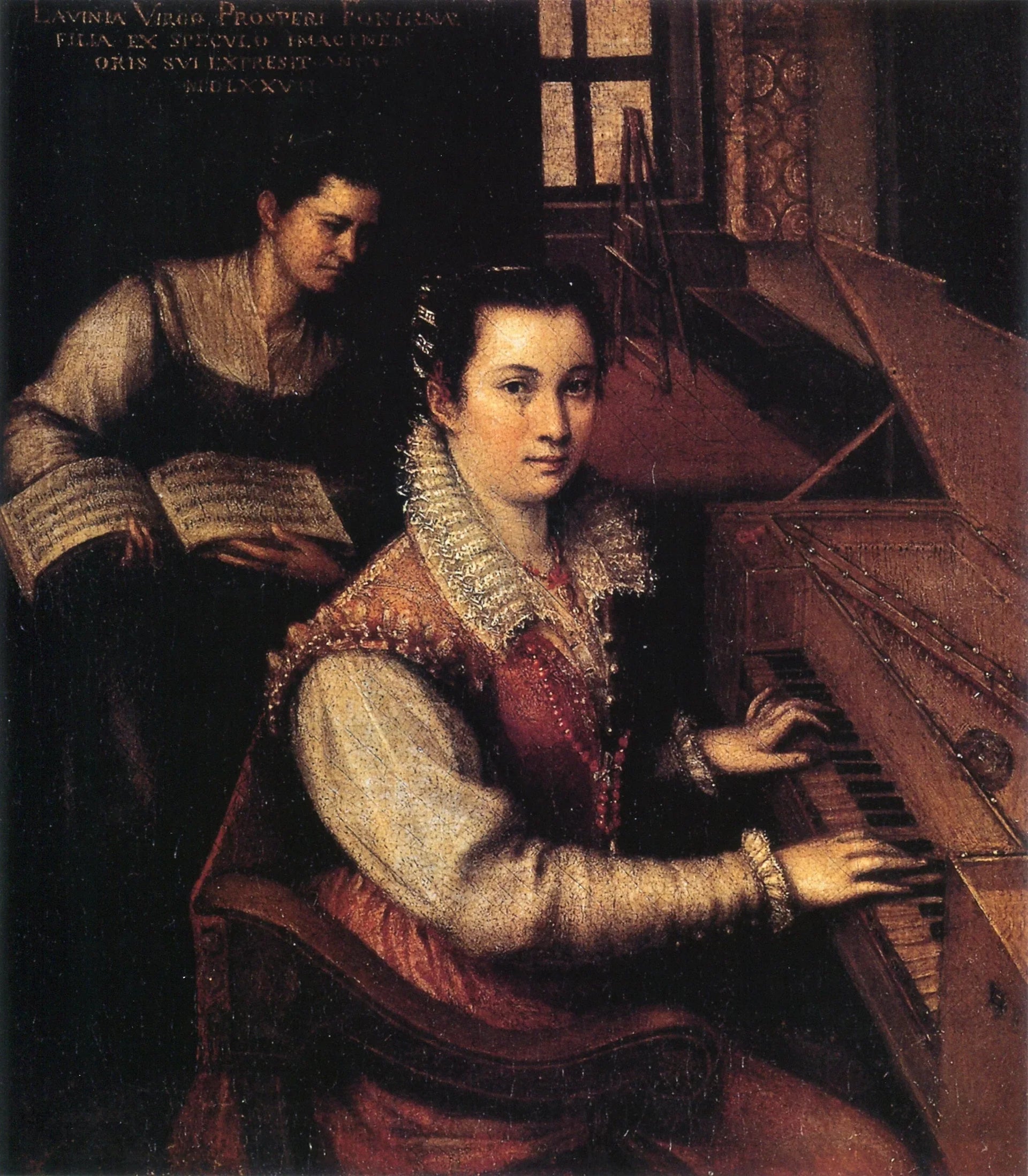 Autoportrait au virginal avec un serviteur - Lavinia Fontana image 1 tableau peint à l’huile sur toile