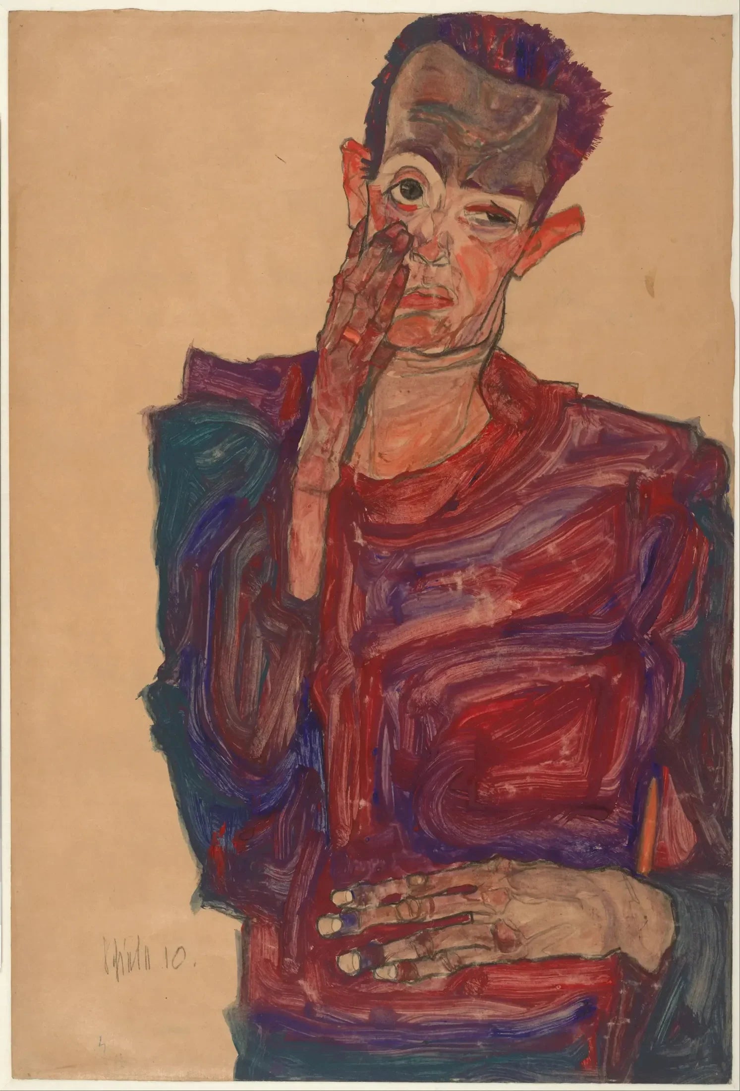 Autoportrait avec la paupière baissée - Egon Schiele image 1 reproduction réalisée par Alpha Reproduction