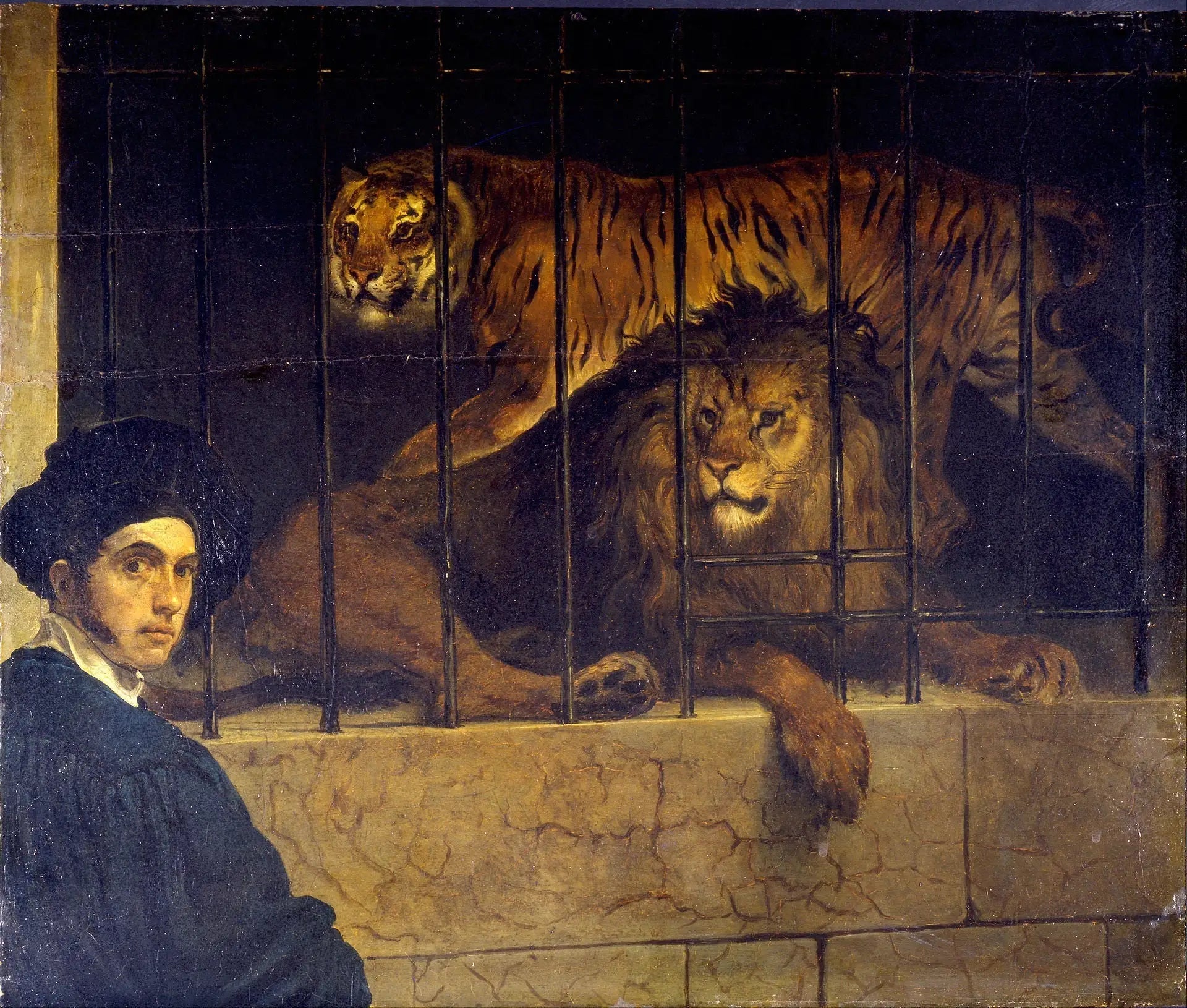 Autoportrait avec un tigre et un lion - Francesco Hayez image 1 reproduction de peinture à l’huile