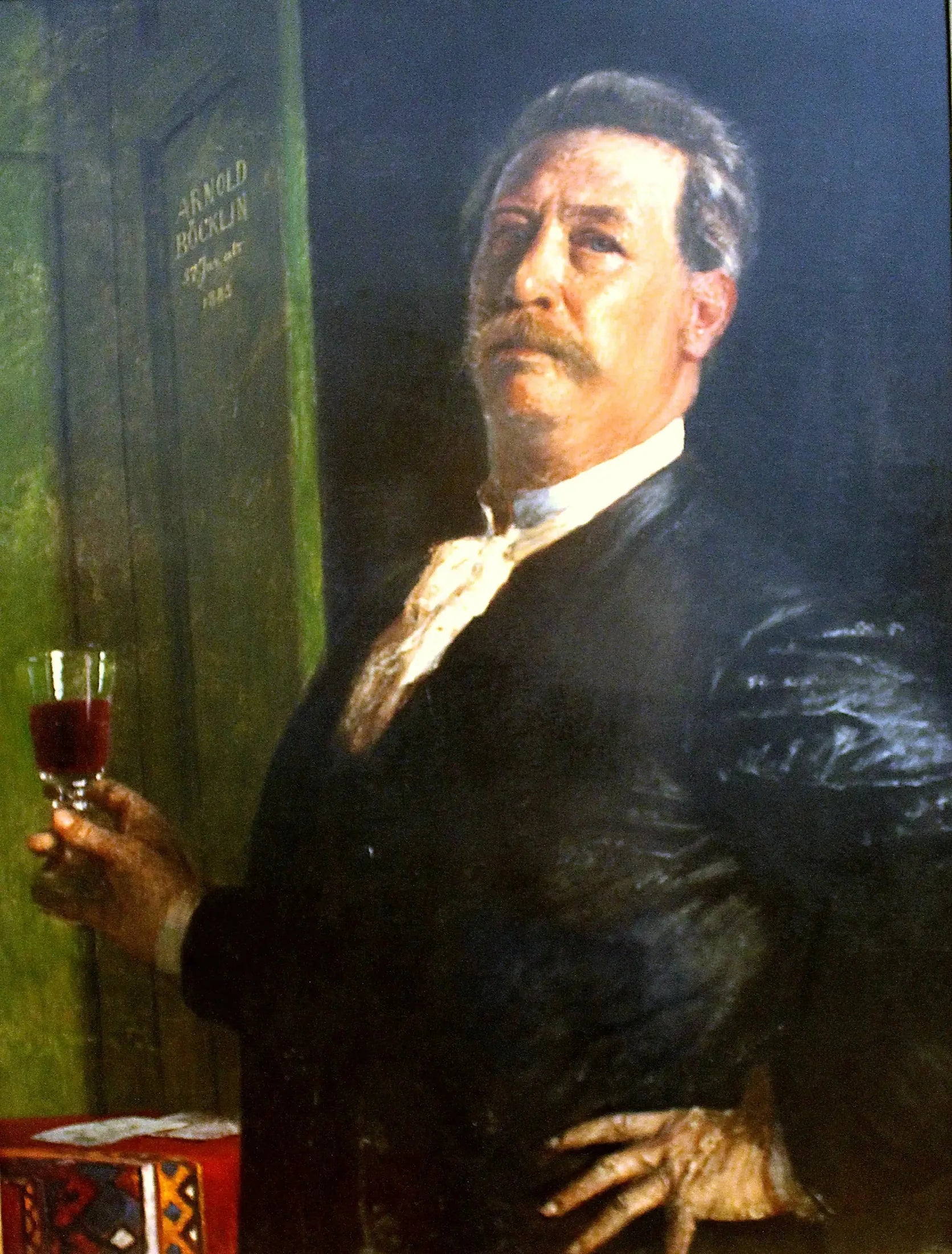 Autoportrait avec un verre de vin - Arnold Böcklin image 1 reproduction artisanale de tableau