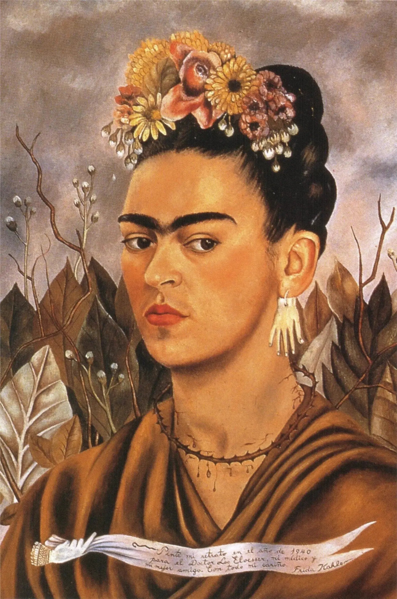Autoportrait dédié à Dr. Eloessser - Frida Kahlo image 1 copie de tableau peinte à la main