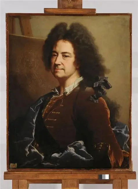 Autoportrait devant l'esquisse du portrait de Maria Serra - Hyacinthe Rigaud image 1 reproduction de peinture à l’huile