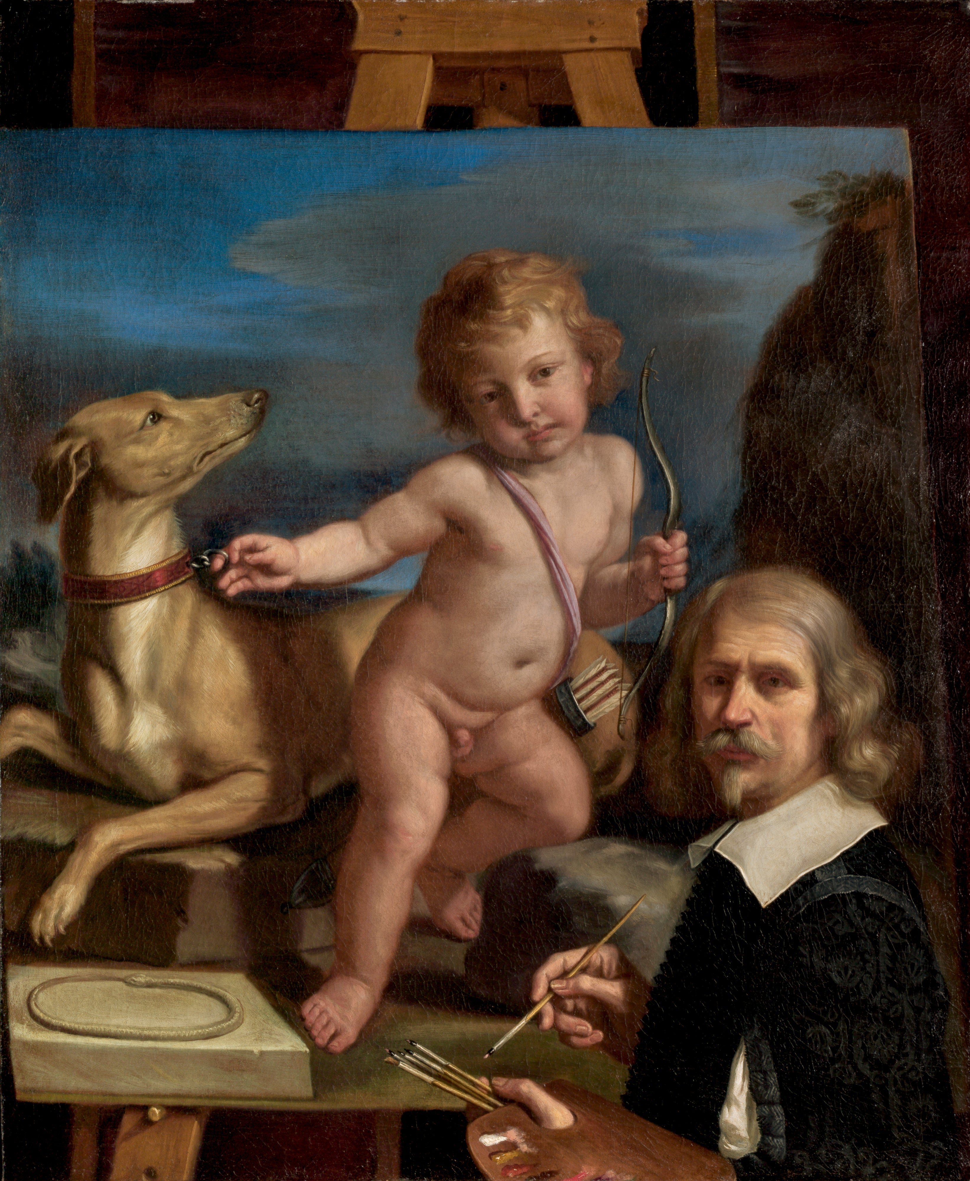 Autoportrait devant un tableau représentant « Amor Fedele » - Guercino - Alpha Reproduction
